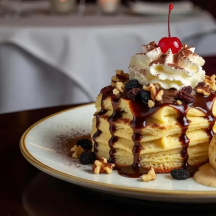 Elegáns desszert tál somlói galuskával és modern desszertkülönlegességekkel