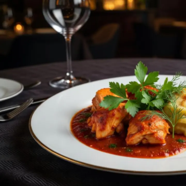 Modern tálalású hagyományos magyar étel a Magyar Lounge Hub éttermében