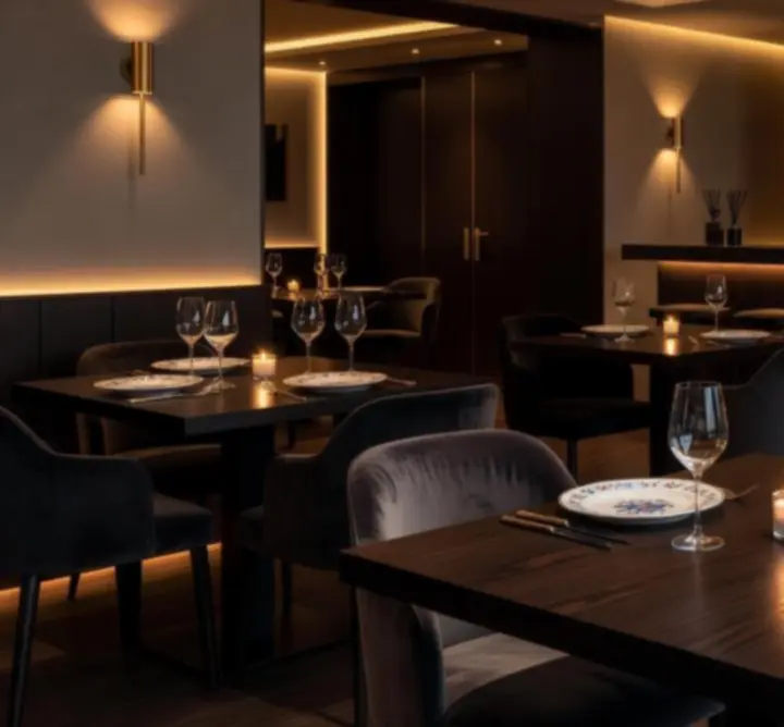 Elegáns, modern éttermi belső a Magyar Lounge Hubban